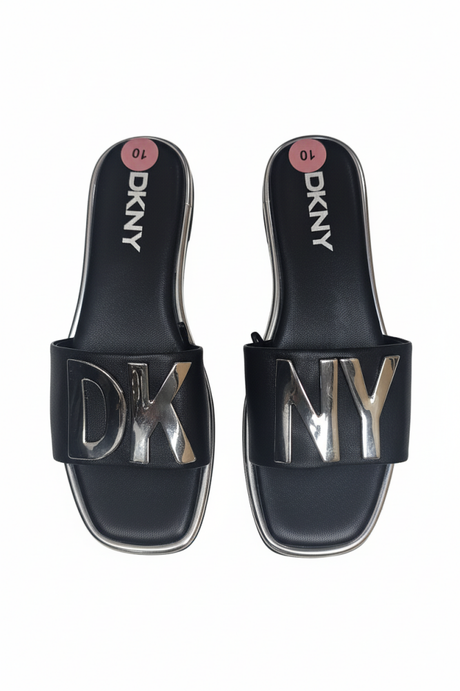 DKNY Black Logo Flat Sandal SKU: 6578U78