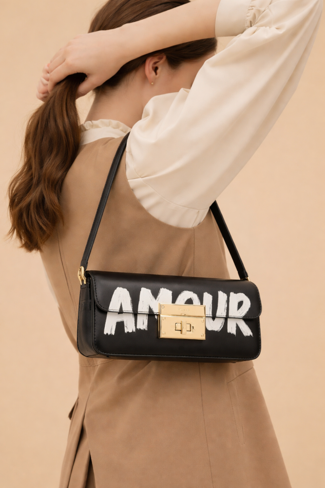 Aldo Amour Black Gold Trim Shoulder Bag SKU: N768601