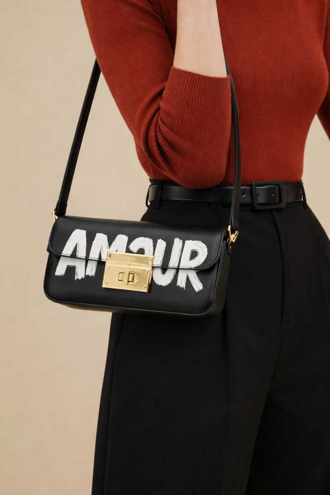 Aldo Amour Black Gold Trim Shoulder Bag SKU: N768601