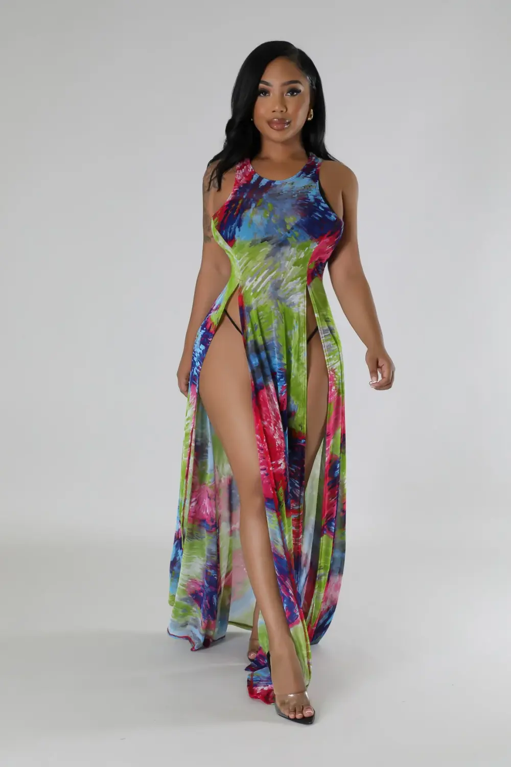 COMING SOON 3pc Multi-Print Deyani Cover Up Dress SKU: 1054637