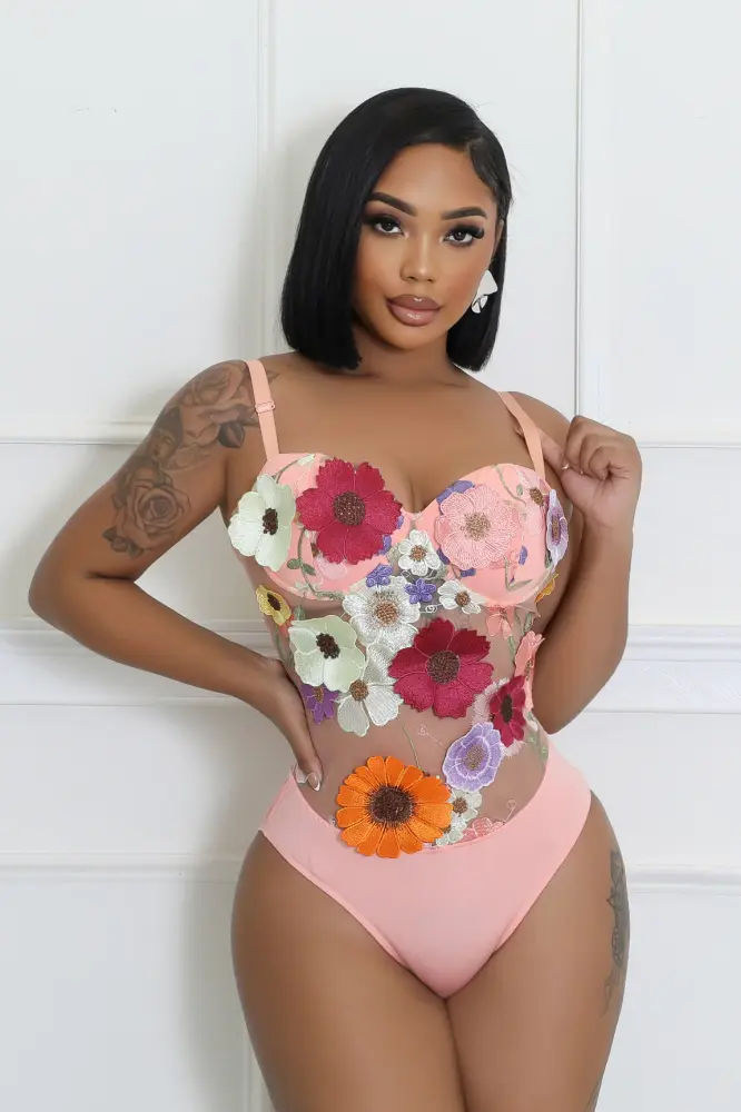 Coral Multi Seductive Petals Bodysuit SKU: R454631