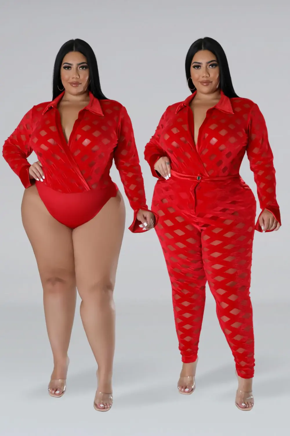 Red Fall Moment Bodysuit Pant Set SKU: 5462111