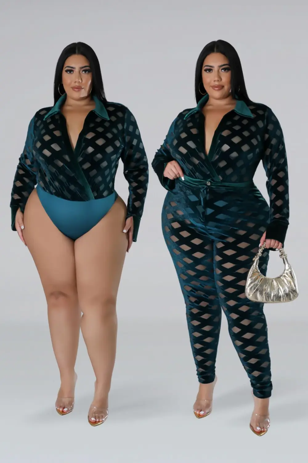 Dark Green Fall Moment Bodysuit Pant Set SKU: 7462111