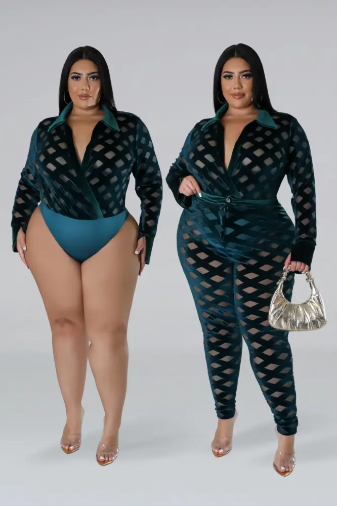 Dark Green Fall Moment Bodysuit Pant Set SKU: 7462111