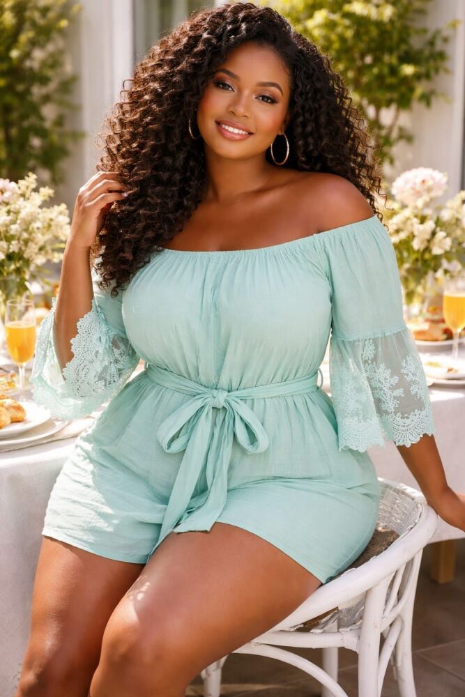 Mint Breeze Off-Shoulder Romper SKU: 0155621