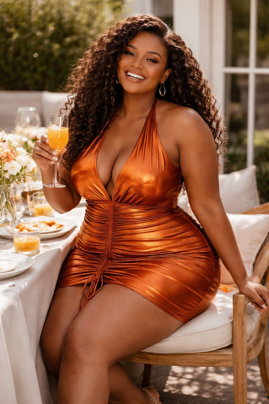 Orange Metallic Halter Mini Dress SKU: 3452100