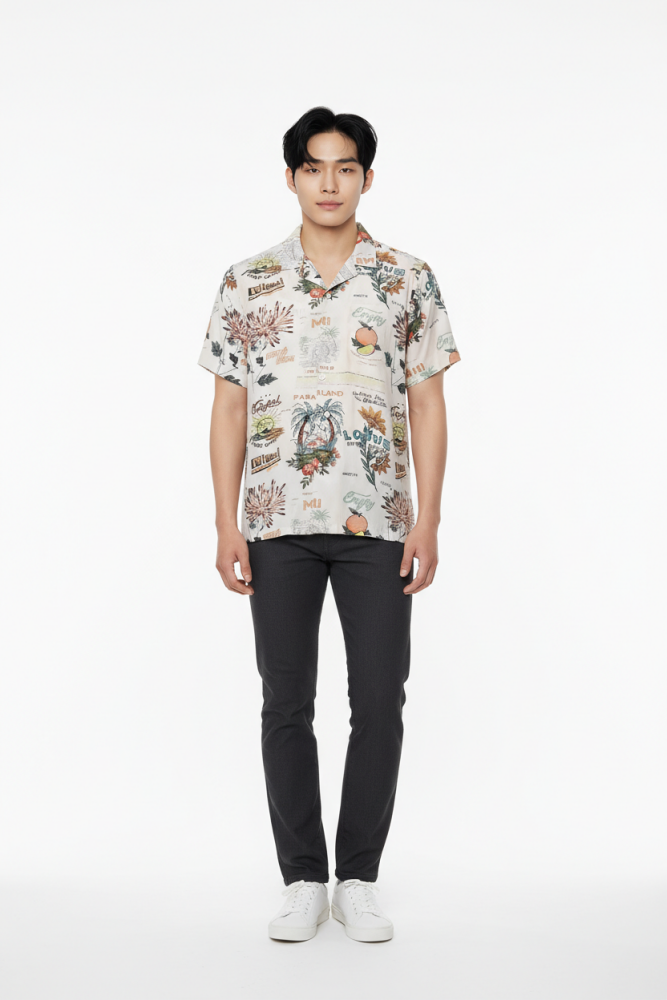 Tropical Sands Camp Print Shirt Size: S SKU: 65759G1