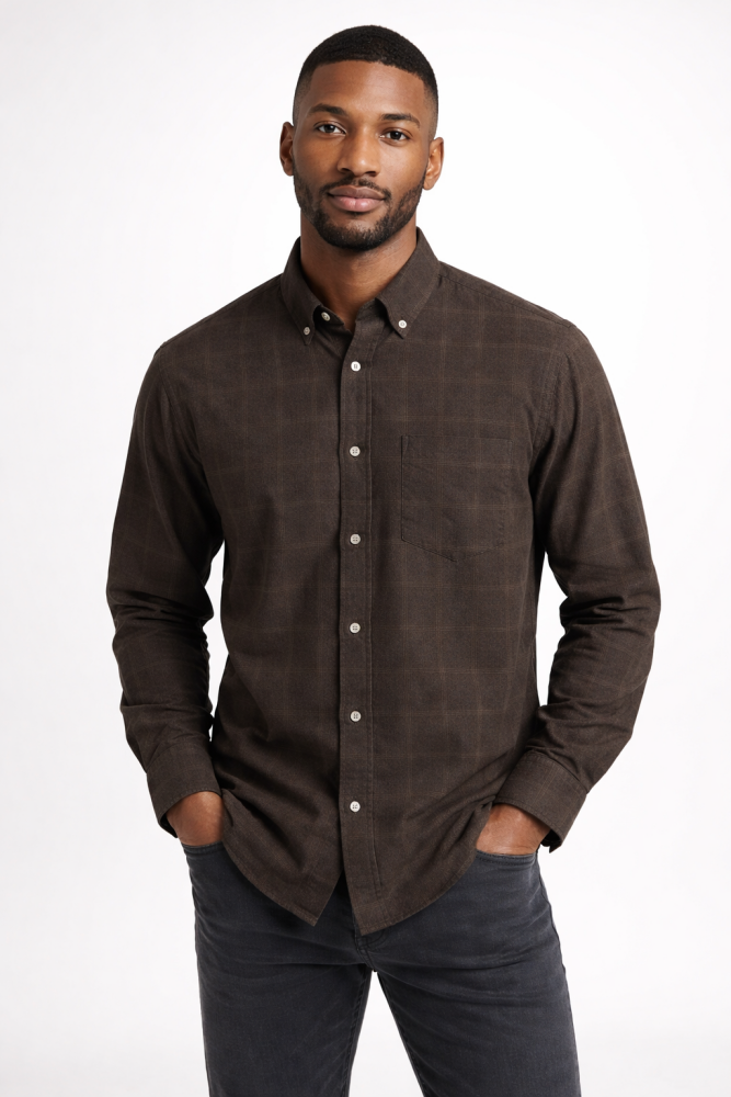 Ben Sherman Dark Brown Corduroy Long Sleeve Button-Up Shirt Size: L SKU: T564701