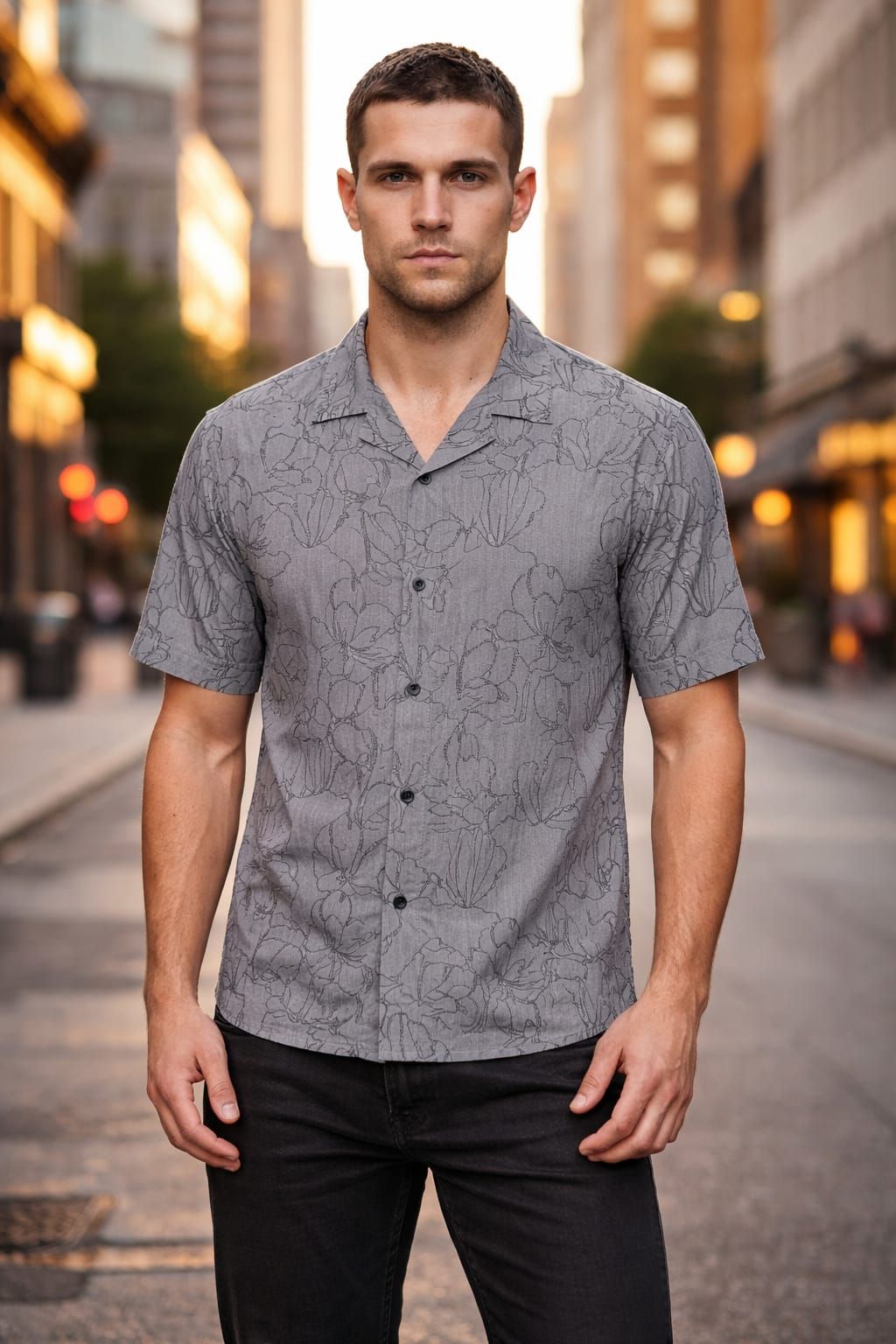 DKNY Grey Short-Sleeve Resort Shirt Size: L SKU: 6571210