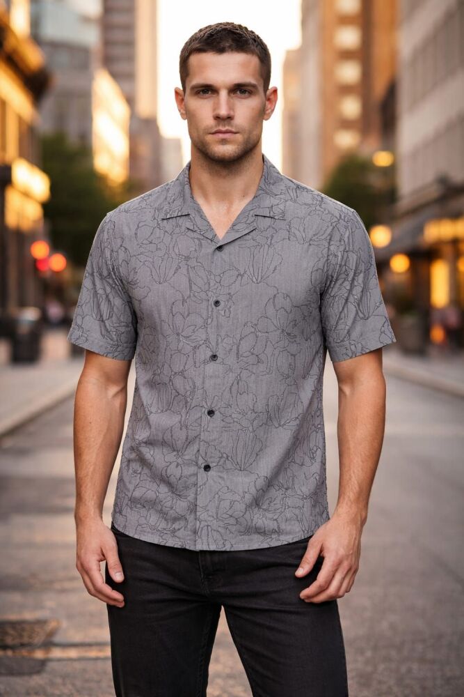 DKNY Grey Short-Sleeve Resort Shirt Size: L SKU: 6571210