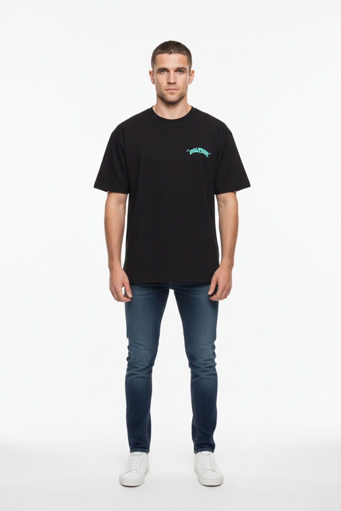 Black Over Size Culture Print Tee Size: S SKU: 678S231