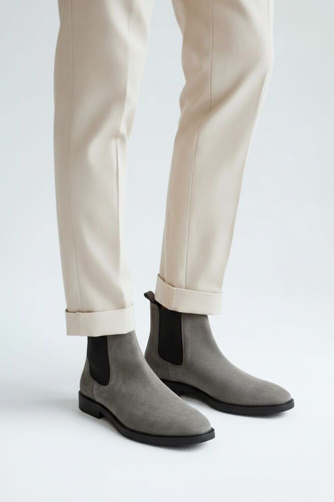 River Island Grey Wide Fit Suede Chelsea Boots