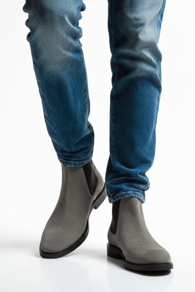 River Island Grey Wide Fit Suede Chelsea Boots