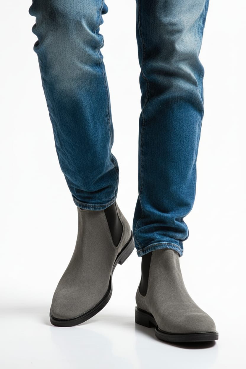 River Island Grey Wide Fit Suede Chelsea Boots