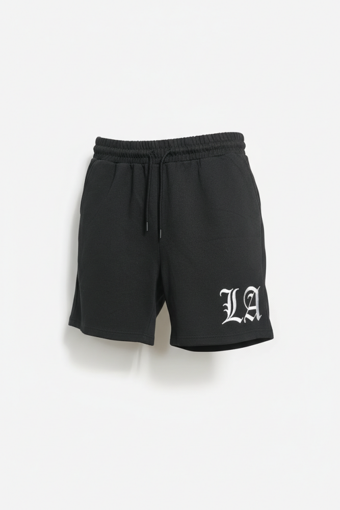 Black L.A Latter Print Shorts SKU: 8930211