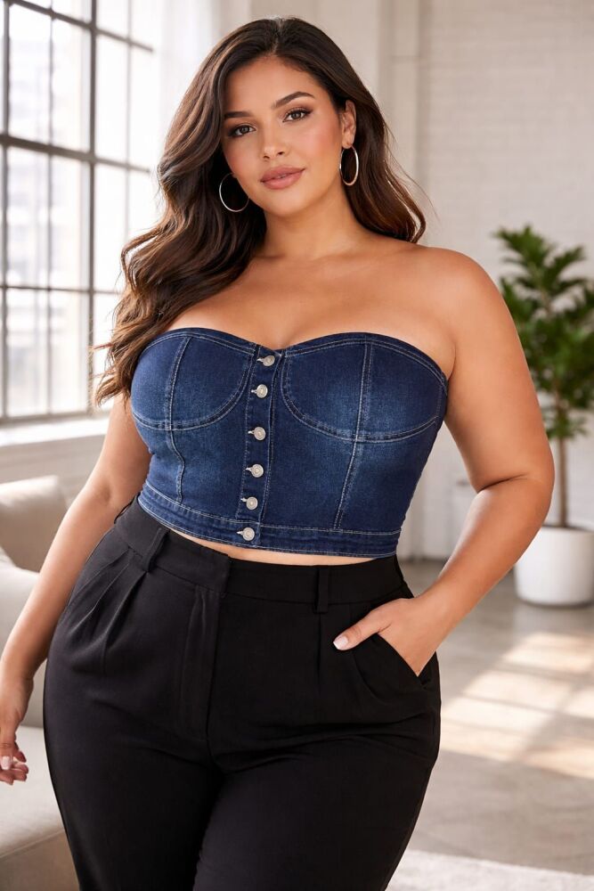 Dark Wash Button-Up Denim Bustier Size: XL SKU: 8765432