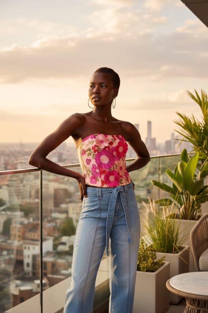 Corset Strapless Embroidered Top SKU: 8907212