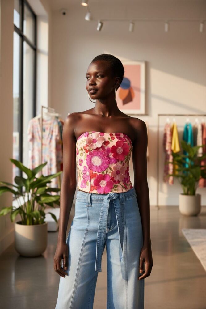 Corset Strapless Embroidered Top SKU: 8907212