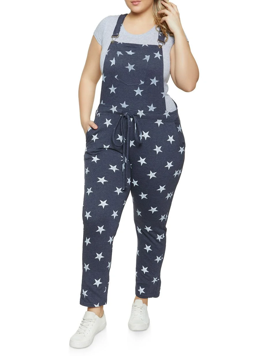 Straight Leg Printed Pattern Drawstring Waist Jumpsuit Size: 2XL SKU: 4533N