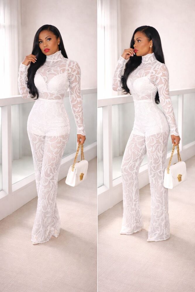 White LS Lace Jumpsuit Size: M SKU: H9015H4