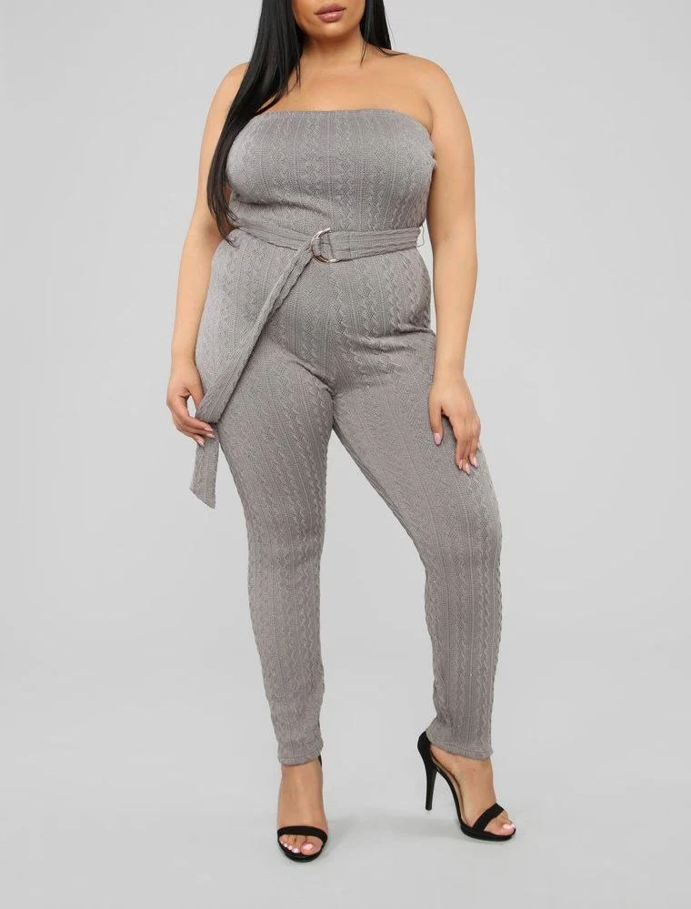 Tube Top Skinny Leg Belted Jumpsuit Size: 2XL SKU: L095043