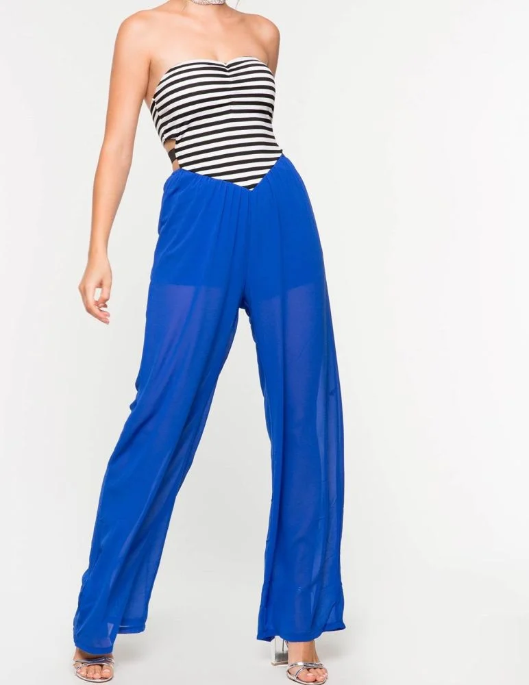 Bandeau Strip Chiffon Jumpsuit Size: M SKU: D657890