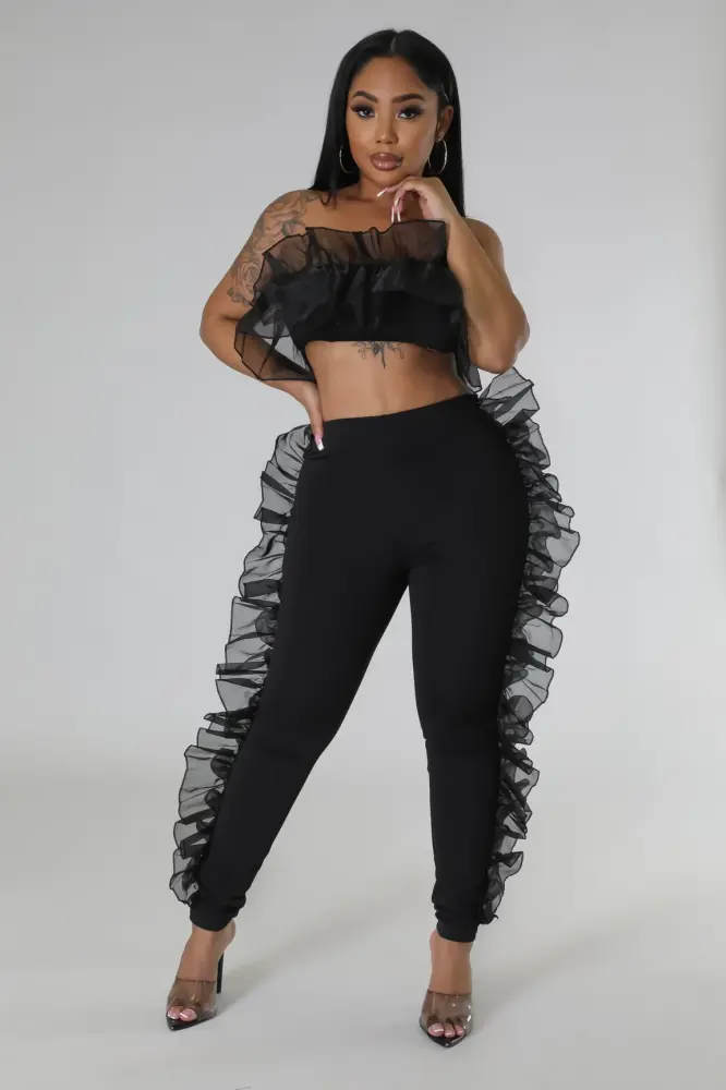 Black Ruffling Thoughts Pant Set SKU: L011659