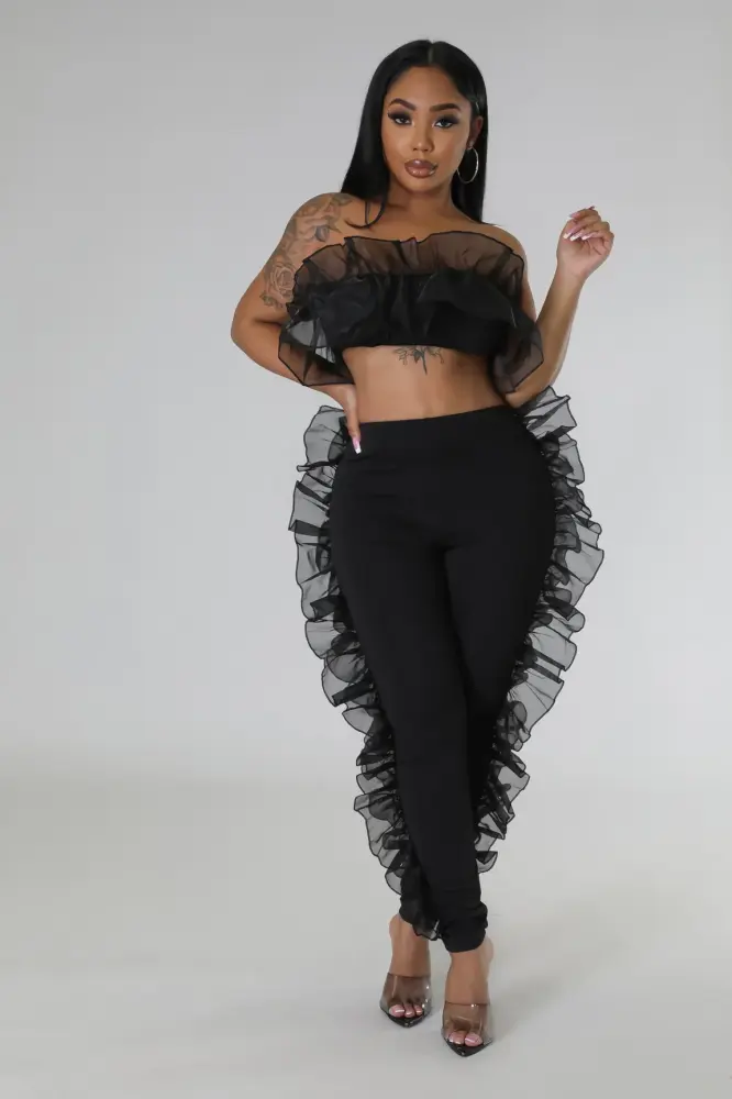 Black Ruffling Thoughts Pant Set SKU: L011659
