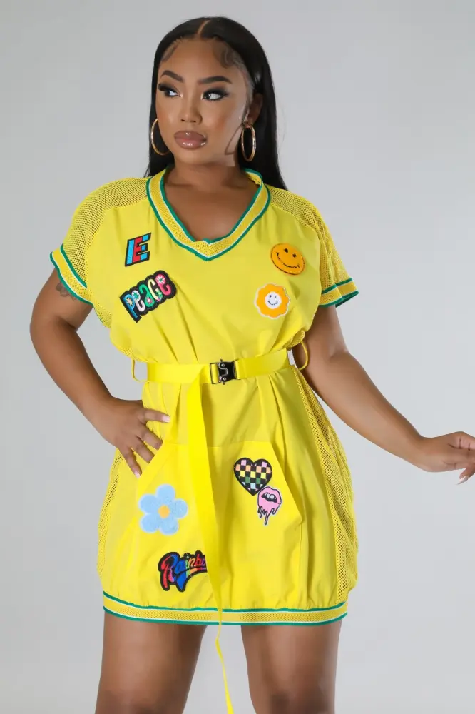 Yellow Patched Down Dress SKU: 67685B8