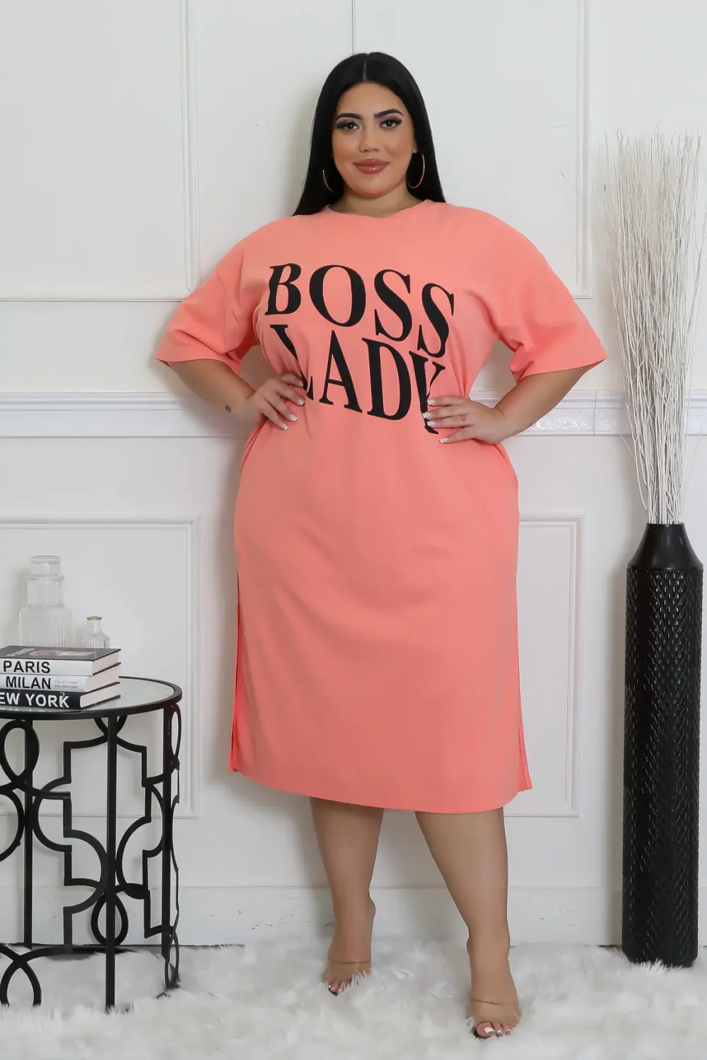 Peach Boss Lady Dress SKU: T656112