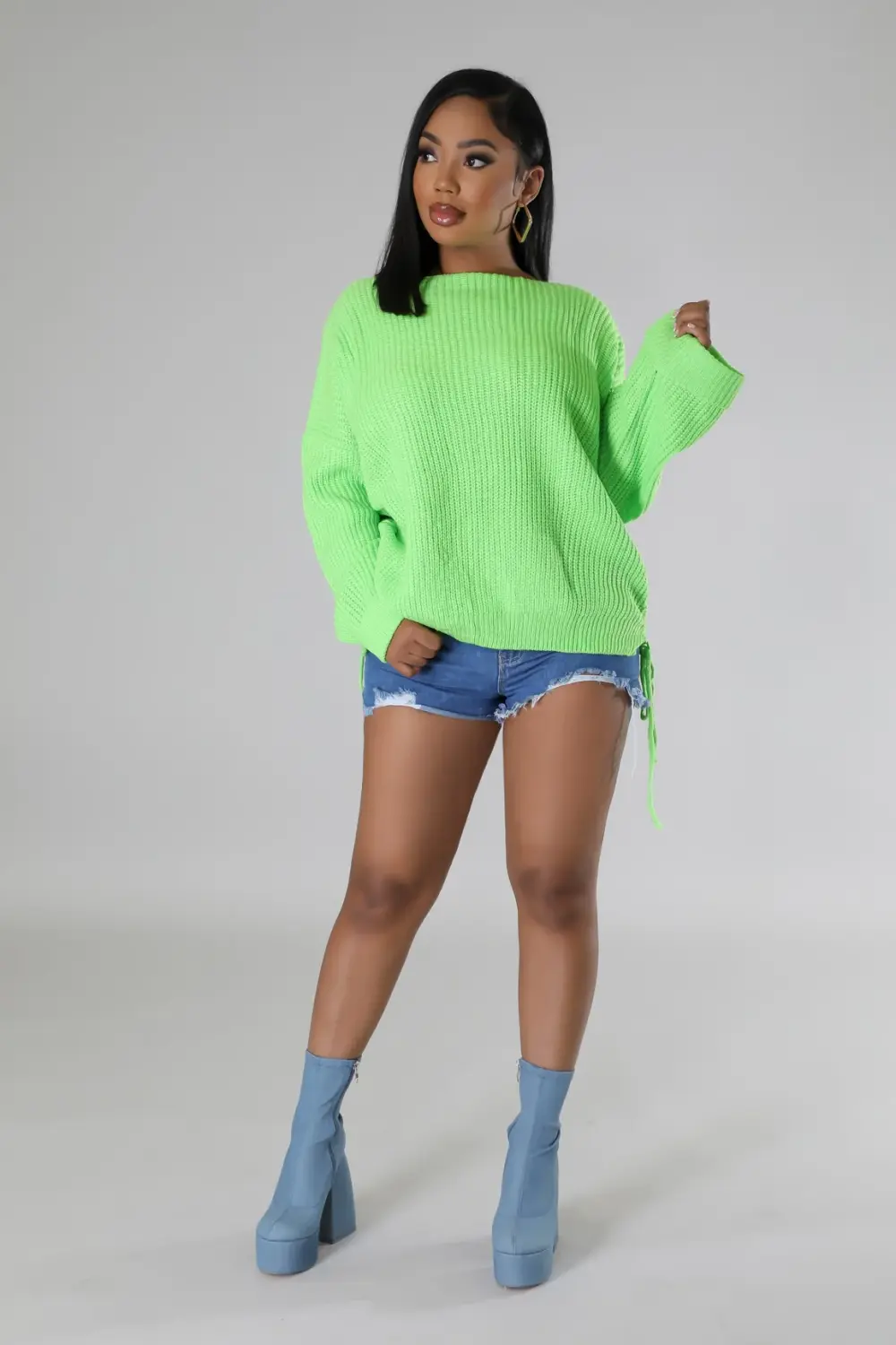 Green Knit Braid Sweater SKU: 45347M1