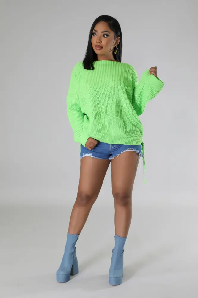 Green Knit Braid Sweater SKU: 45347M1