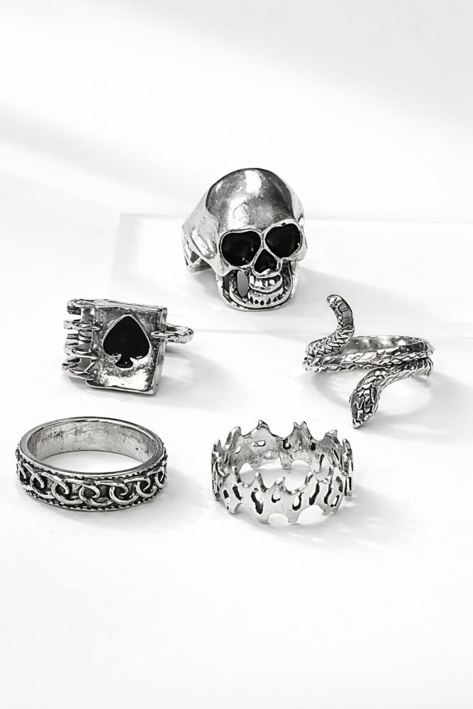 5-Pc Silver Plated Gothic Ring Set SKU: Z3