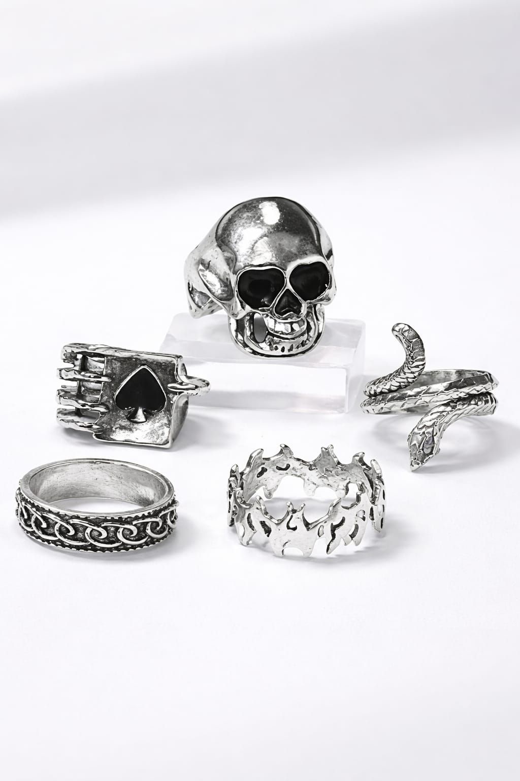 5-Pc Silver Plated Gothic Ring Set #Z3