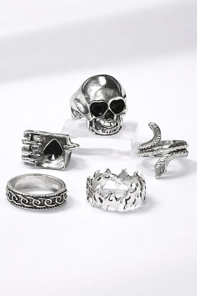 5-Pc Silver Plated Gothic Ring Set SKU: Z3