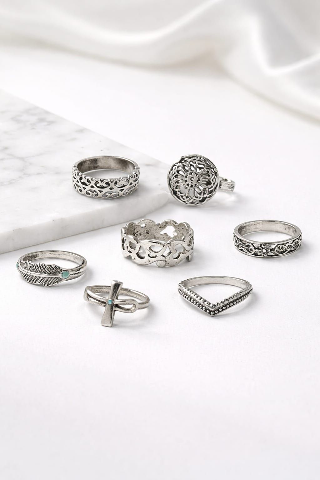 7-Pc Silver Plated Ring Set SKU: Z025