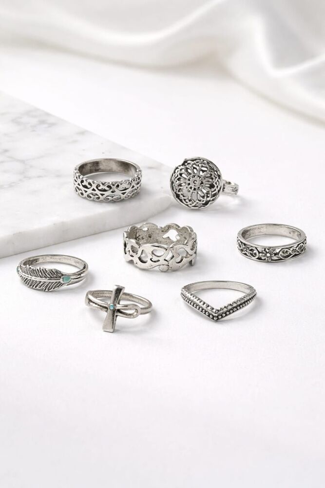 7-Pc Silver Plated Ring Set SKU: Z025