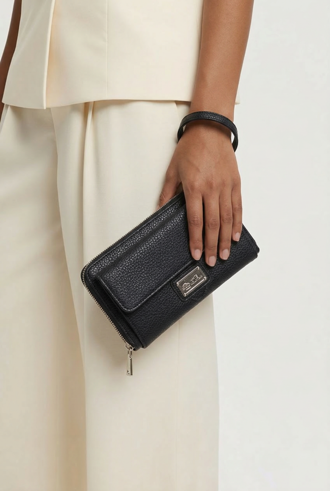 Black Faux Leather Wallet SKU: ER44220