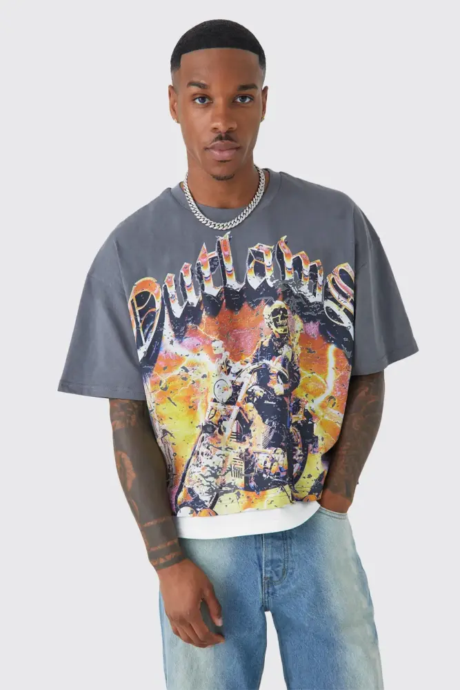 Oversized Boxy Outlaws Faux Layer T-shirt SKU: L026744