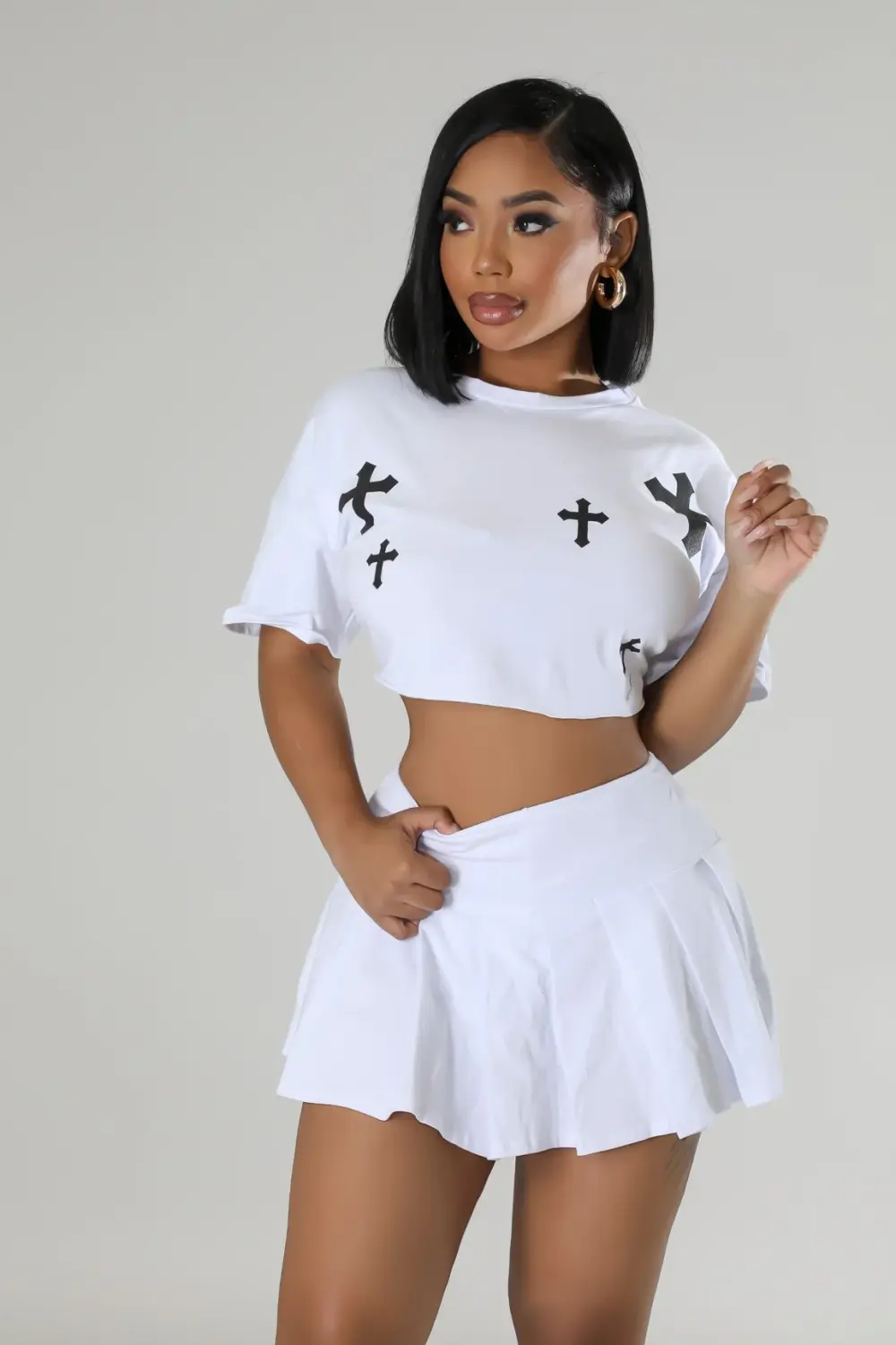 White Faith Cross Boxy Crop Tee - Part Of A Set SKU: L46L121