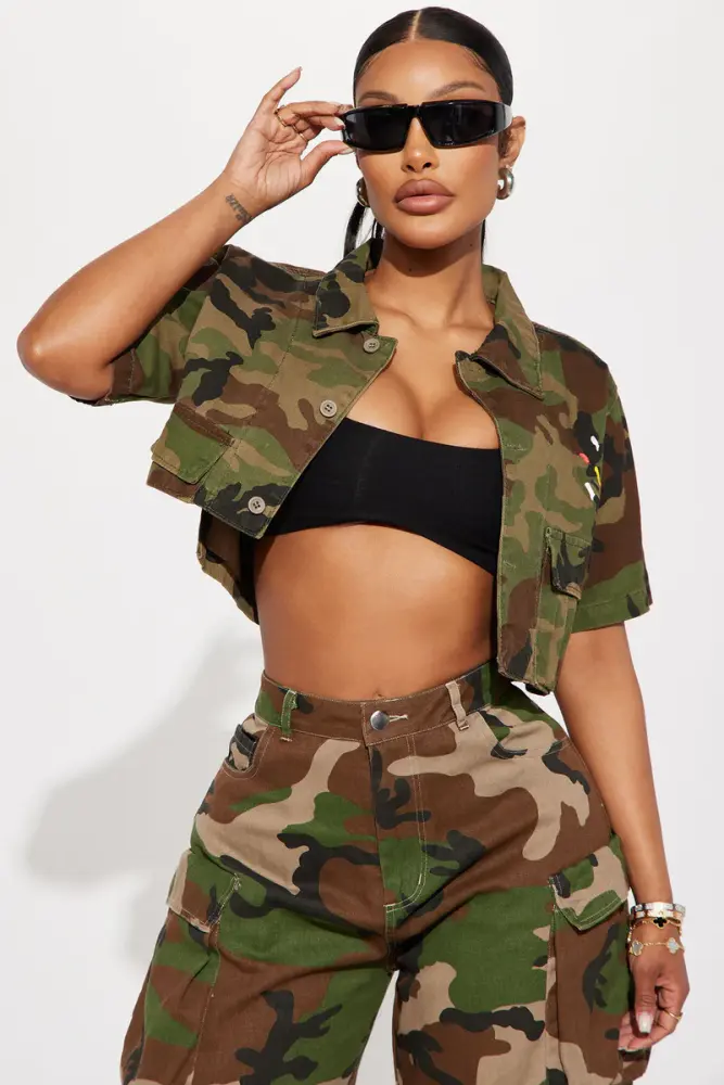 Camo Hottie Girl Cargo Action Top SKU: 7680L21