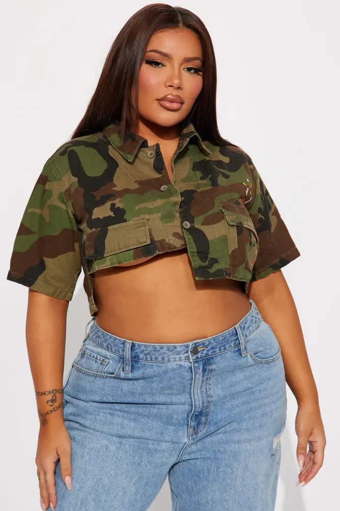 Camo Hottie Girl Cargo Action Top SKU: 7680L21