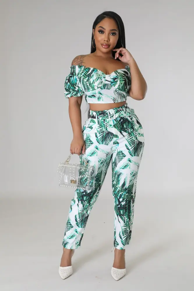Printed Hibiscus Dreams Pant Set SKU: T9806L1