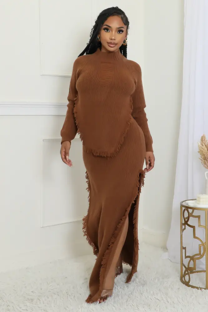 I Wanna Be Loved Brown Skirt Set SKU: N768911