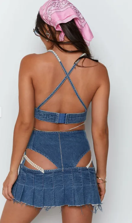 Denim Dramatic Cut Out Matching Sets SKU: 7686911