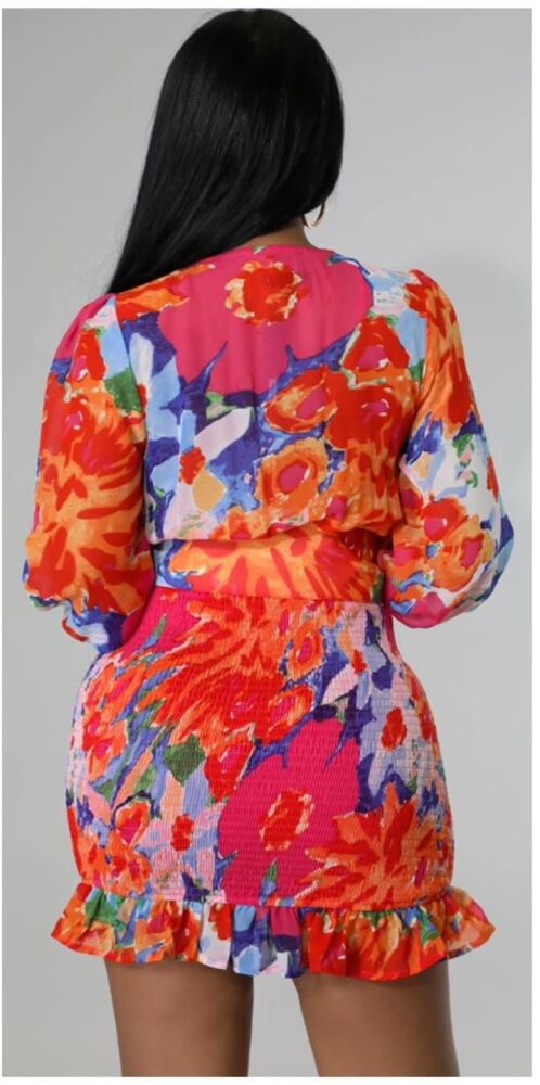 Tropical Print Midi Dress Belted SKU: 45301T0