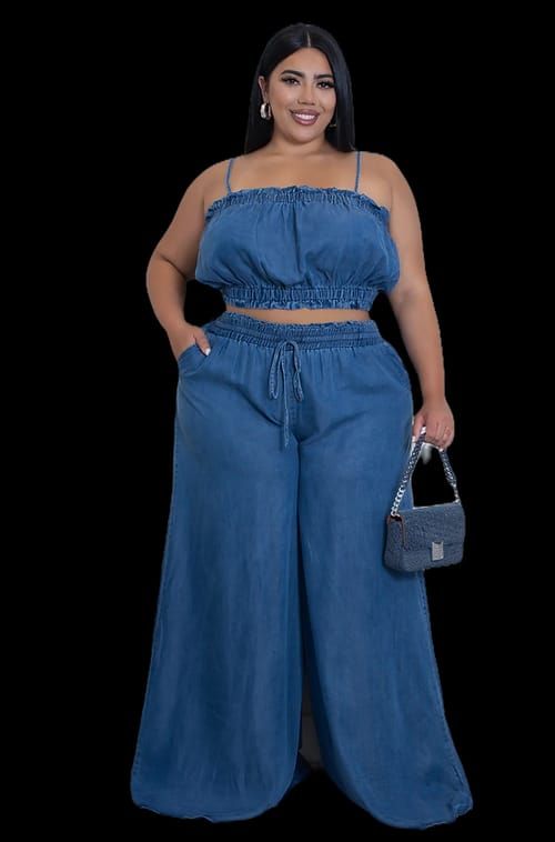 Denim Hailey Matching Pants Set SKU: 7685918