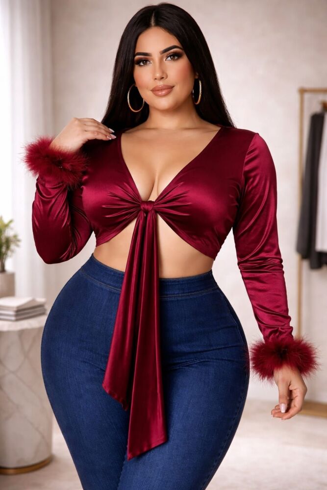 Knot Your Babe Velvet Fur Tie Tops SKU: 657L0E1