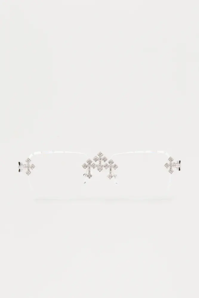 Clear Iced Trippel Cross Sunglasses Size: OS SKU: L9806421