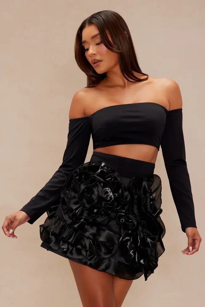 Black Off Shoulder Mini Skirt Set Size: M SKU: L5716B1